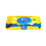 Eén verpakking Spargo vochtige doekjes met felgele citroenverpakking.