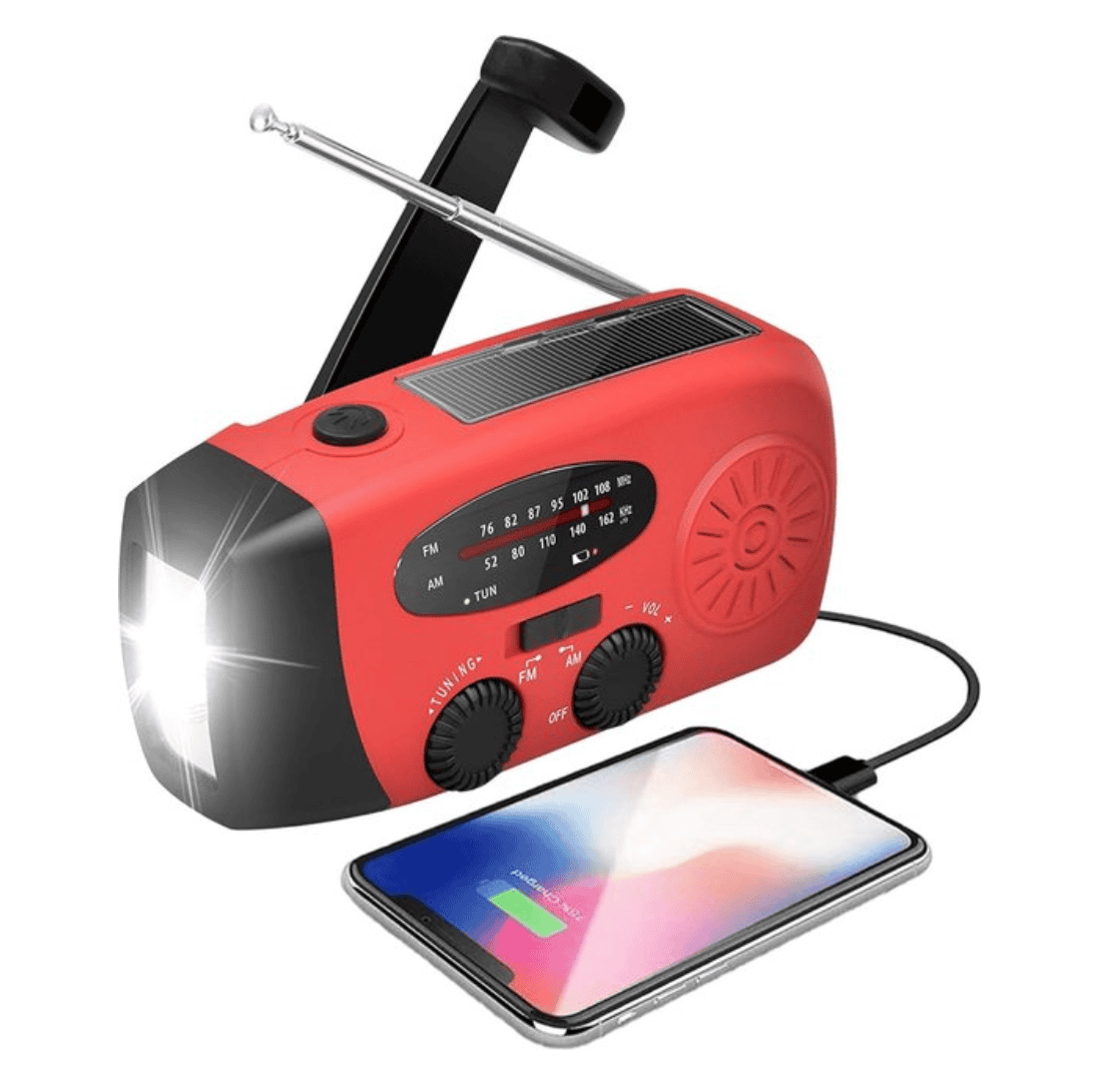 Rode noodradio met zonnepaneel en zaklamp voor noodsituaties